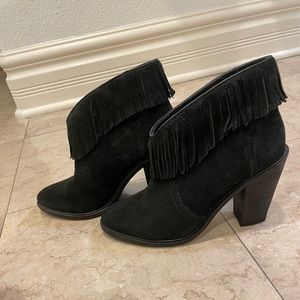 Joie Loren Fringe Suede Black Booties, Women’s size 37.5 (US size 7)